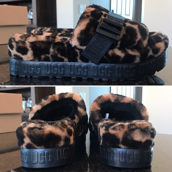 New UGG Fluffita Panther Print Slippers, Leopard Print Slides, Caramel Slip Ons - Picture 13 of 16